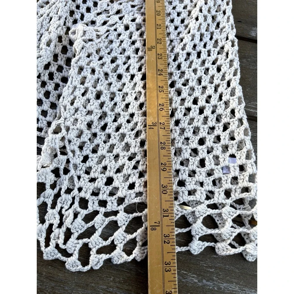 Womens Boho Open Wave Front Cardigan Crochet Knit Size S/M Cream Cottage Coastal